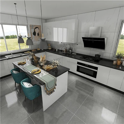 Weiße Küchenwandeinheiten mit hohem Glanzküchen